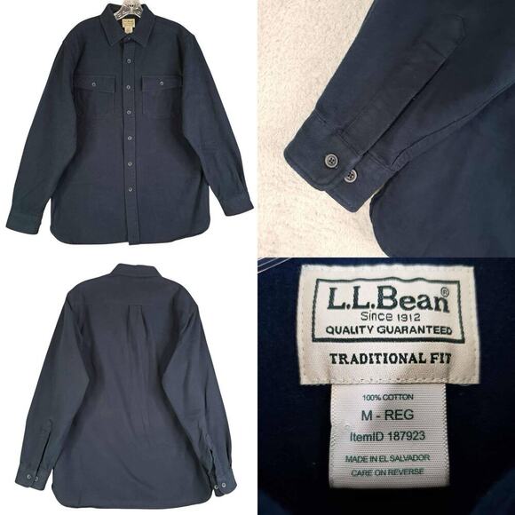 LL Bean Shirt Chamois Mens Size Medium M Vintage Blue LS Button Down Cotton - Picture 1 of 7